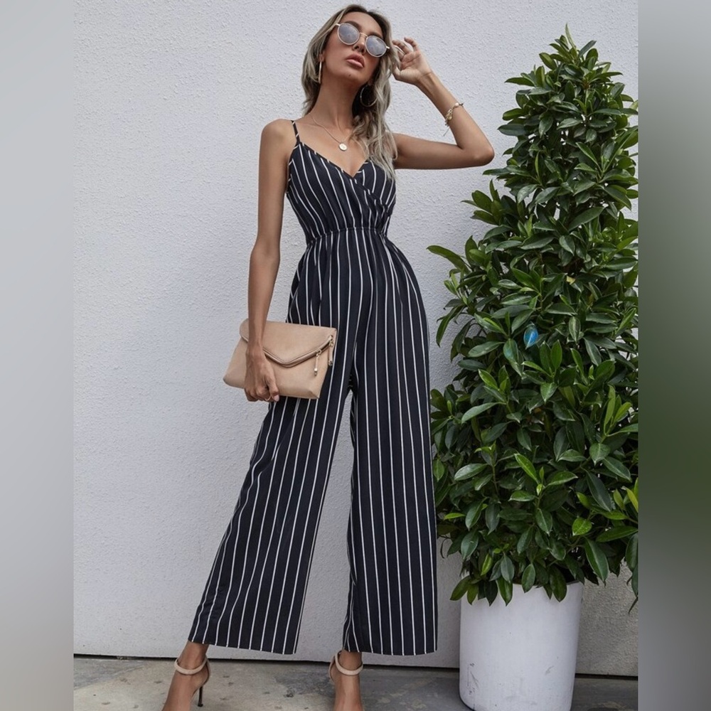 Black Striped Jumpsuit, Size L (8/10)